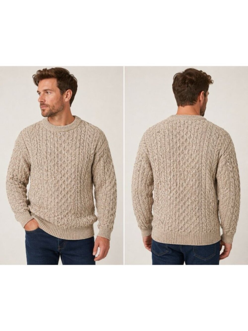 Aran Crafts Ireland Merino Wool Cable Knit Sweater Oatmeal NWT Size Small